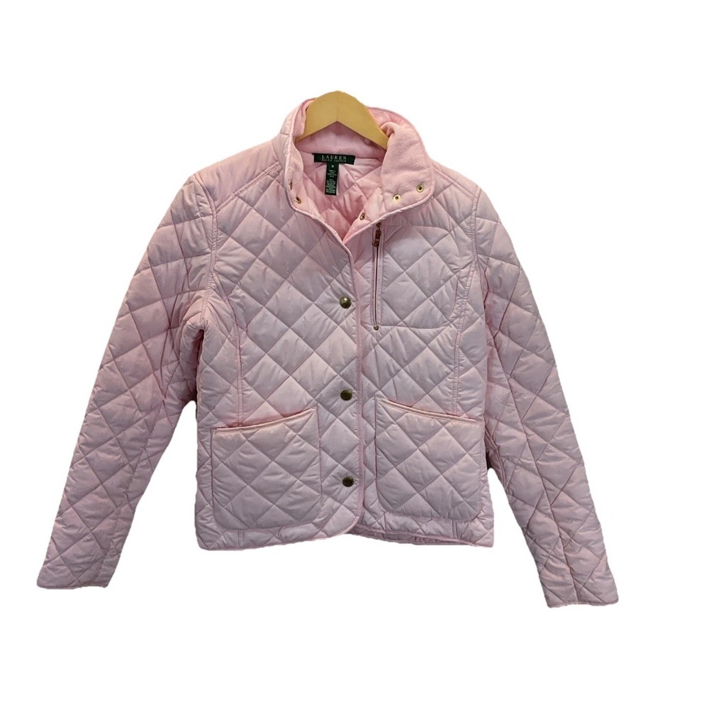 Lauren Ralph Lauren Quilted Jacket Coat Women M Pink Preppy Classic Soft Shell